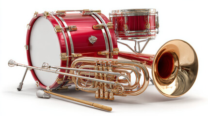 Marching equipment isolated on white background