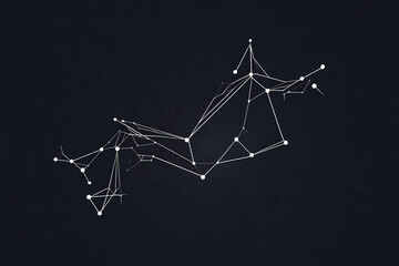 Obraz premium Continuous line star constellation vector logo design, monochrome palette, connected dots