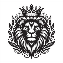 Obraz premium Regal lion head vector illustration, a powerful symbol ideal for tattoo art or a bold logo design