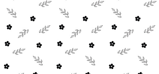 Hand Drawing Floral Seamless Pattern - Black and white scatter pattern with flower and leaf