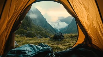 Mountain view from inside a tent