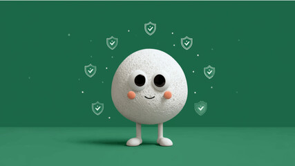Cute white blood cell character with green shields for World Lymphoma Awareness Day vector background