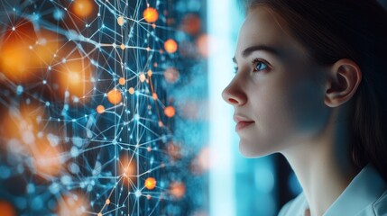 Woman looking at data visualization