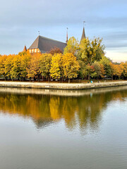 Cathedral in autumn on the island of Knaiphof (Kant). Kaliningrad, Russia 