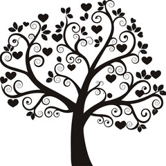 Obraz premium Elegant black and white stylized heart tree graphic.