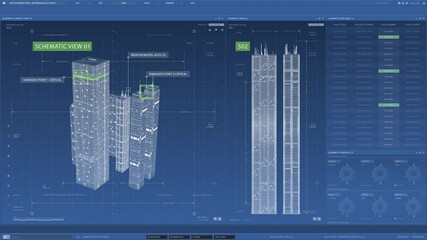 An extensive architectural schematic showcasing the intricate design elements of modern skyscrapers in detail - Powered by Adobe
