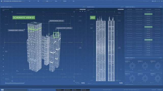 An extensive architectural schematic showcasing the intricate design elements of modern skyscrapers in detail