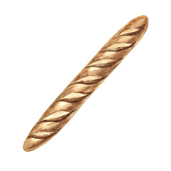 Obraz premium French baguette. Hand-drawn watercolor illustration. Isolate. Color image. Element of French cuisine. For menu and recipe design, labels, packaging, and more.