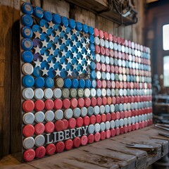 Rustic American Flag Bottle Cap Art Liberty bottle caps