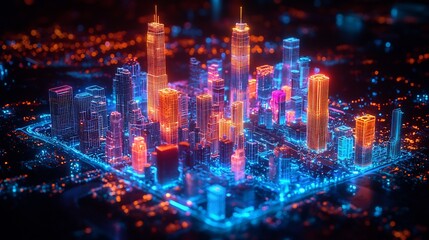 Obraz premium Holographicprojection of Parametricdesign Concepts Within an Immersiveenvironment Showing Smartcityinfrastructure Integrated With Bimworkflow and Realtimecollaboration Tools