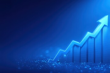 A glowing blue graph showcases an upward trend, symbolizing growth and success. The background features a digital theme, enhancing the feeling of progress in business or finance.