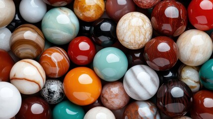 A vibrant array of smooth, polished stones in various colors creates a captivating mosaic that highlights the beauty of nature’s mineral diversity and artistic craftsmanship.