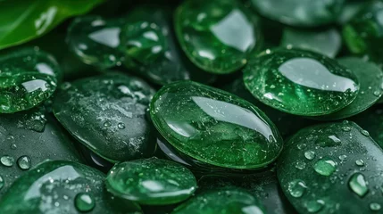 Ingelijste posters Ziekenhuis A close-up view of shiny green pebbles, glistening with dew drops, evokes feelings of freshness and tranquility, showcasing the natural beauty and fine details of earth's materials.  © Larisa AI