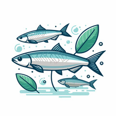 image of small sardines in a school with a simple and minimalist flat design using a white background