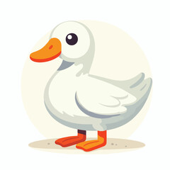 Image of a duck with an orange beak and a white body with a simple and minimalist flat design using a white background