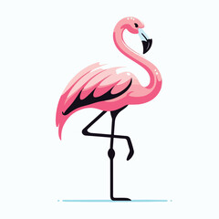 Flamingo image standing on one leg with curved neck with simple and minimalist flat design using a white background