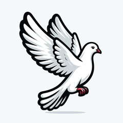 image of a white dove with raised wings with a simple and minimalist flat design using a white background