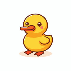 Image of a small yellow duck with an orange beak with a simple and minimalist flat design using a white background