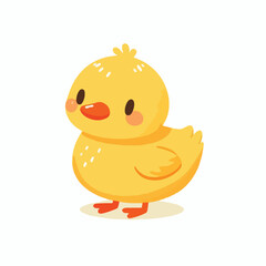 Image of a small yellow duck with an orange beak with a simple and minimalist flat design using a white background