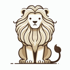 image of a wavy-maned lion sitting with a simple and minimalist flat design using a white background