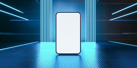 ネオン空間に浮かび上がるスマートフォン