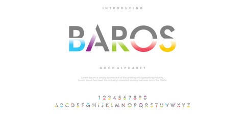 Fototapeta premium Baros Modern abstract digital alphabet font. Minimal technology typography, Creative urban sport fashion futuristic font and with numbers. vector illustration