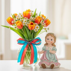 Flower Bouquet Gift with Funny Dolls