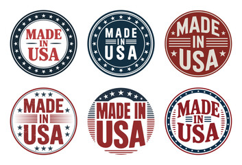 Six vintage made in usa round label designs