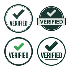 Four verified checkmark badge icons set