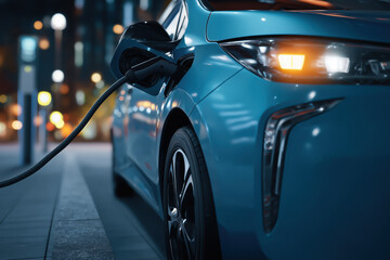 Electric car charging on a street station