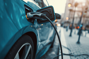 Electric car charging on a street station