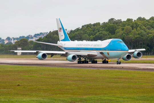 U.S. Air Force One Boeing 747 taxiing at Rio de Janeiro Airport under high security during a state visit. November 18, 2024.