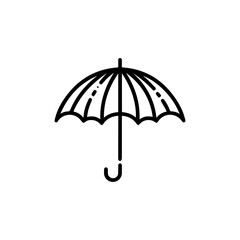 Simple line art illustration of a closed umbrella, classic design, black outline.