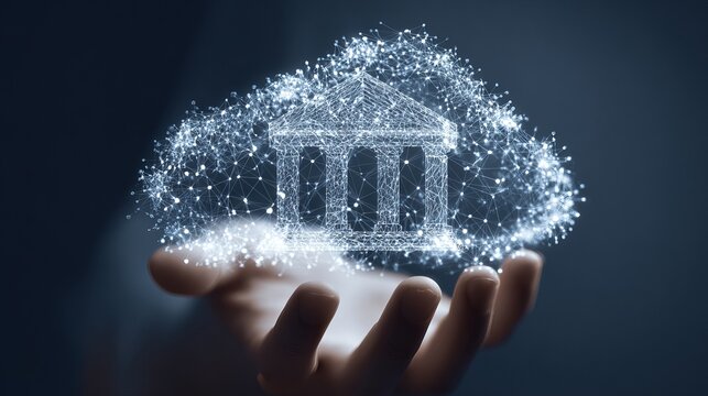Digital Bank Building Cloud Network Technology Innovation Finance Abstract Futuristic Modern Business Data Internet Financial Global Secure Online Banking System Digital           