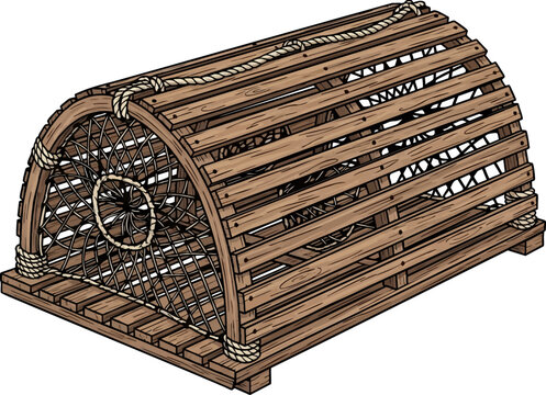 wooden lobster trap with rope details clip art preview