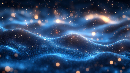 Blue particle wave with glowing bokeh background for digital art