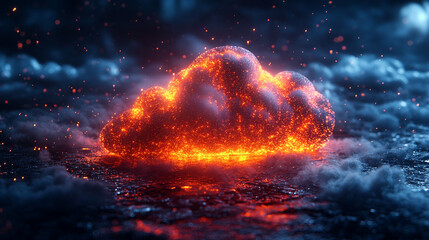Burning cloud in stormy, smoky landscape, data loss concept