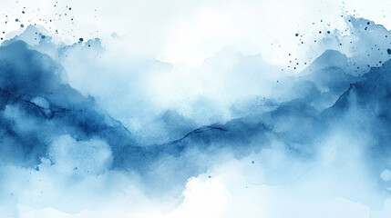Blue watercolor mountains, misty landscape background for serene designs