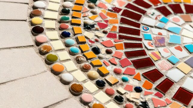 Colorful mosaic art with various shapes and patterns