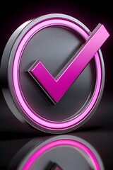 Pink checkmark in circle, metallic style