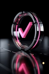 Pink check mark in a metal circle