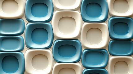 Blue & white rounded square tiles wall, architectural background/design element