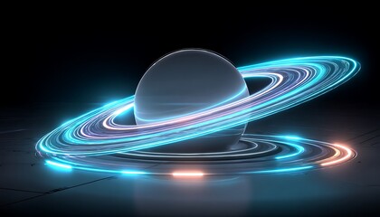 Futuristic planet with glowing rings
