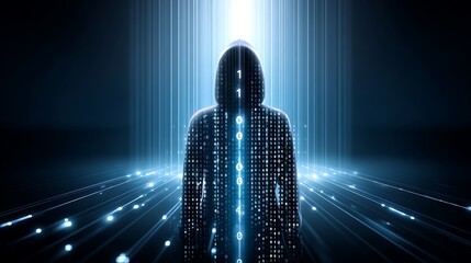 Digital figure in hooded cloak