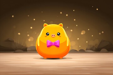 Cute pig with bow tie on wooden stage