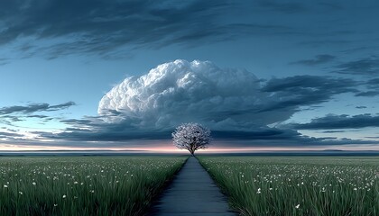 Dramatic path through a field