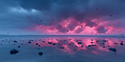 Pink sunset over a calm sea