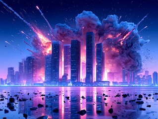 Cyberpunk cityscape explosion