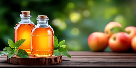 Apple cider vinegar in glass bottles