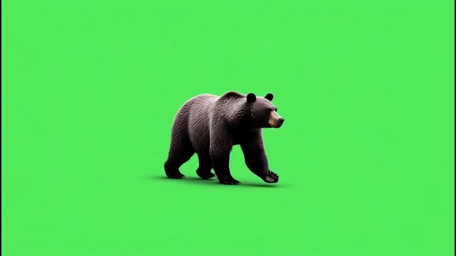 3D realistic Bears slow walk loop side view Rendering on the Green Screen, 4k Brown bear walks on chroma key. Bears are carnivorous mammals of the family Ursidae. They are classified as caniforms